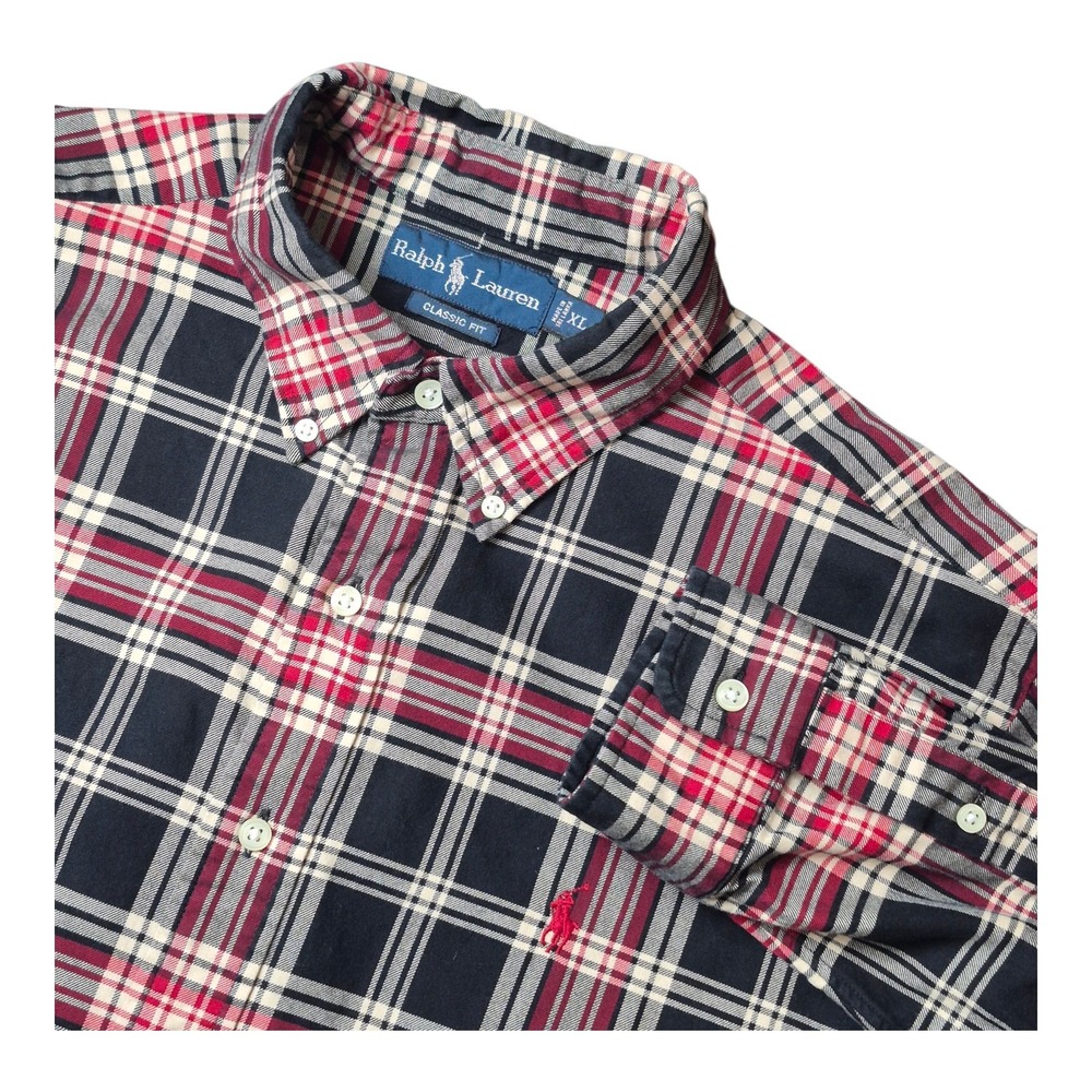 Ralph Lauren Classic Fit Plaid Button Down Brushed Cotton Twill Shirt Men's‎ XL